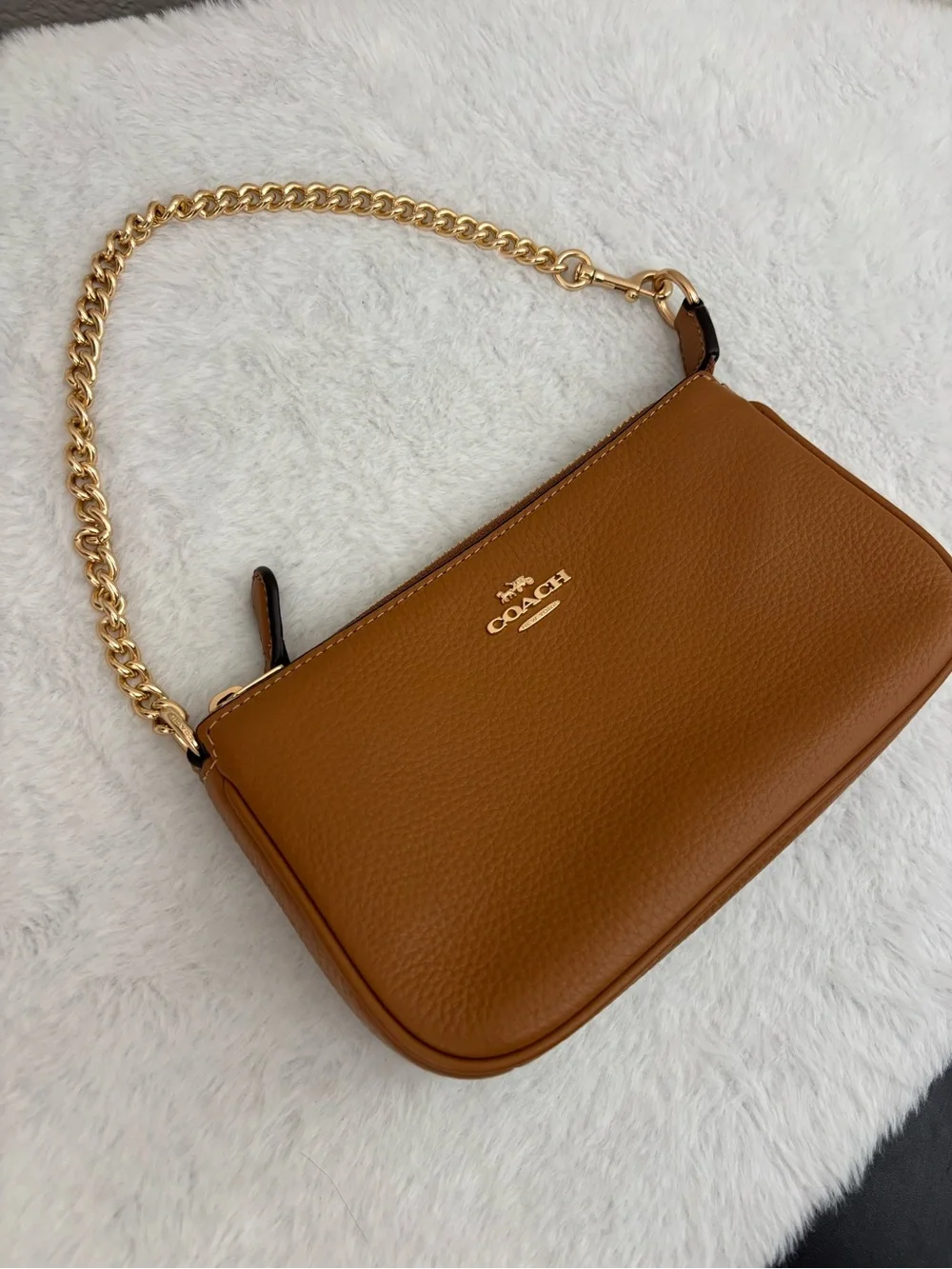 Coach Tan Leather Nolita 19 Wristlet with Gold Chain
